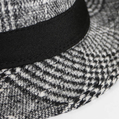 Autumn And Winter New Woolen Cloth Men's Top Hat Men's British Retro Fashion Plaid Fedora Hat