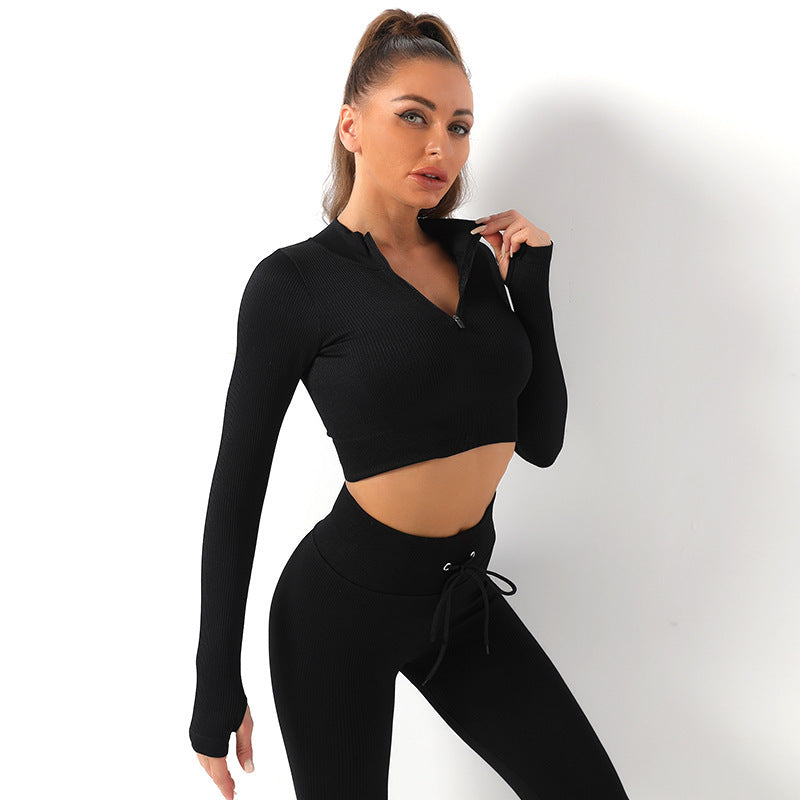 Zipper Sport Long Sleeve Seamless Yoga Wear Two-Piece Suit