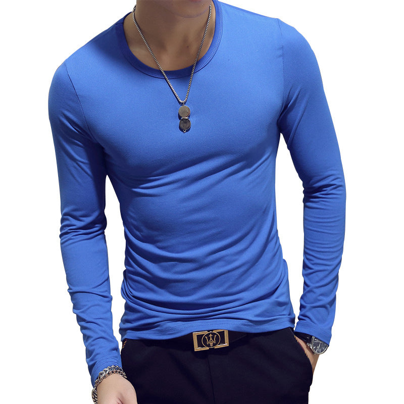 Slim-Fit Solid Color Round Neck Pullover Men's