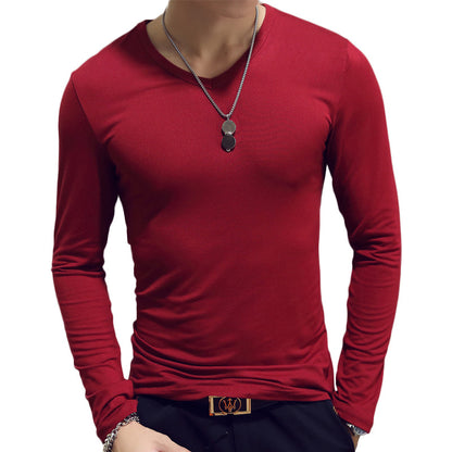 Slim-Fit Solid Color Round Neck Pullover Men's