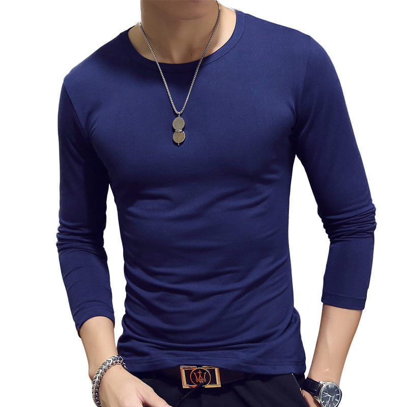 Slim-Fit Solid Color Round Neck Pullover Men's