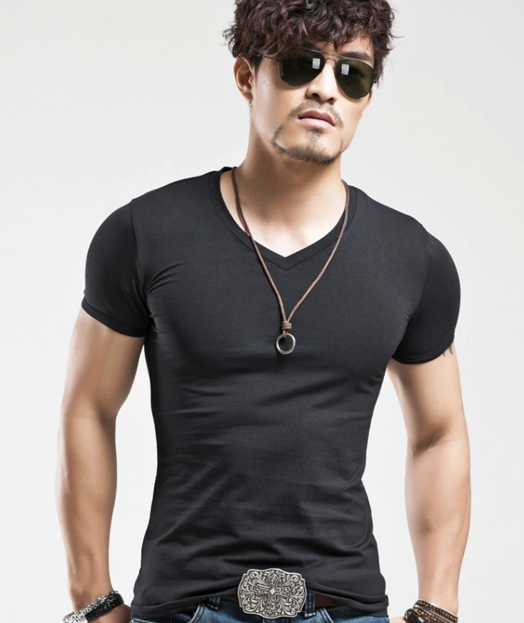 Supply Wholesale Men's Sports Tight-Fitting Men's Short-Sleeved V-Neck T-Shirt