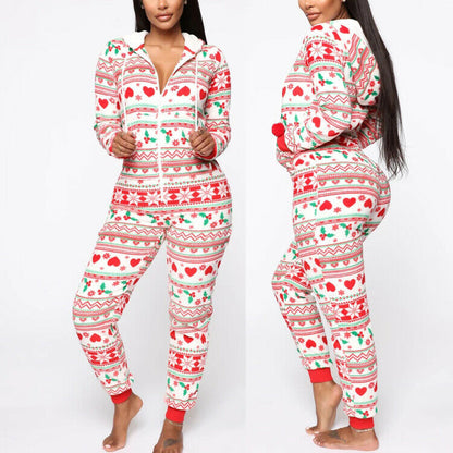 Christmas print hooded jumpsuit