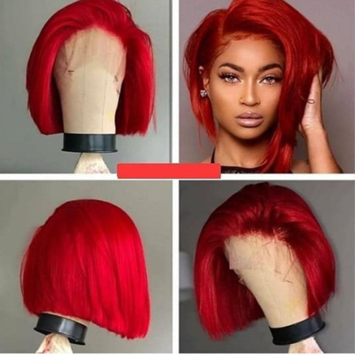 Partially Divided Big Red BOB Short Hair