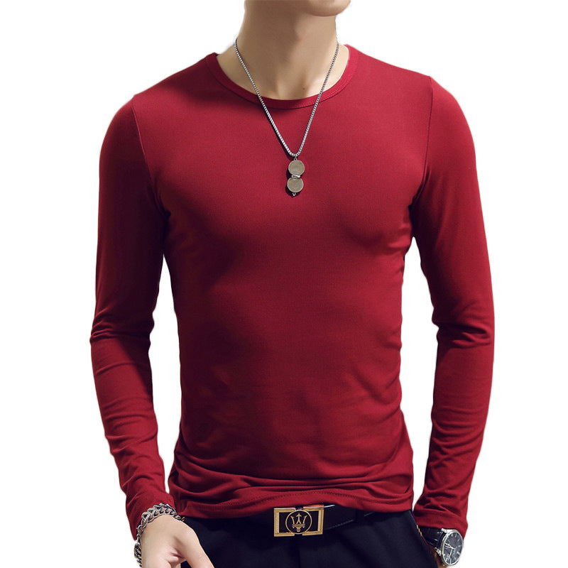 Slim-Fit Solid Color Round Neck Pullover Men's