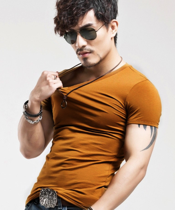 Supply Wholesale Men's Sports Tight-Fitting Men's Short-Sleeved V-Neck T-Shirt