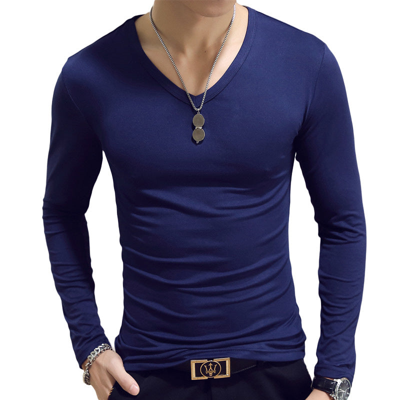 Slim-Fit Solid Color Round Neck Pullover Men's