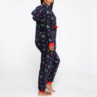 Christmas print hooded jumpsuit