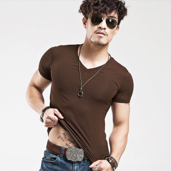 Supply Wholesale Men's Sports Tight-Fitting Men's Short-Sleeved V-Neck T-Shirt