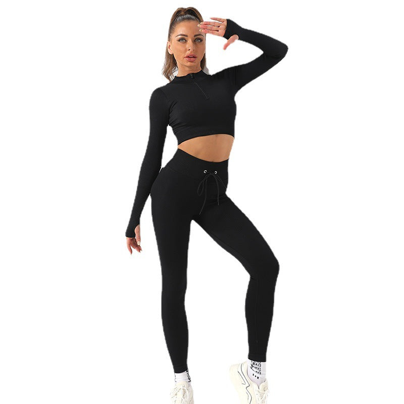 Zipper Sport Long Sleeve Seamless Yoga Wear Two-Piece Suit