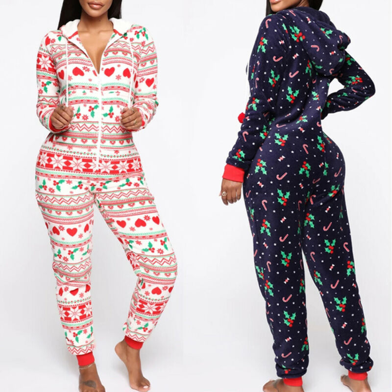 Christmas print hooded jumpsuit