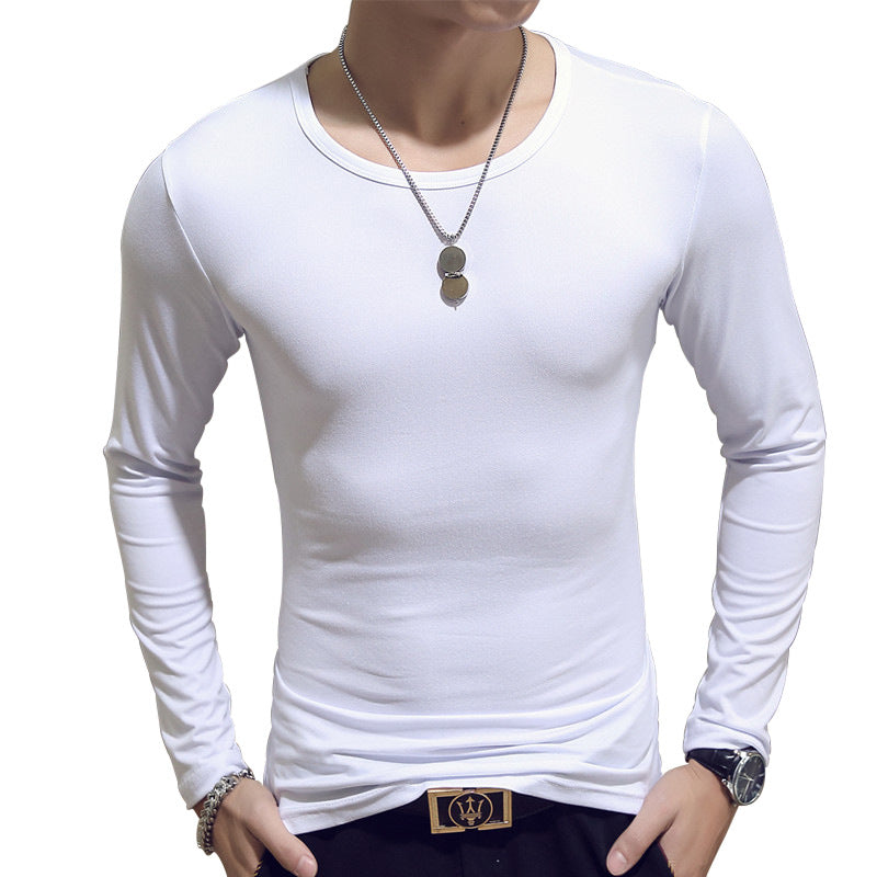 Slim-Fit Solid Color Round Neck Pullover Men's