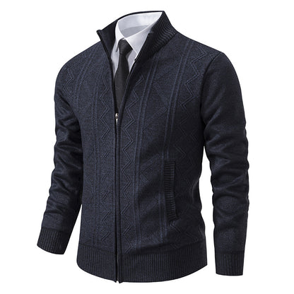 Fall Winter Men Woolen Sweater Men's Cardigan Coat Stand Collar