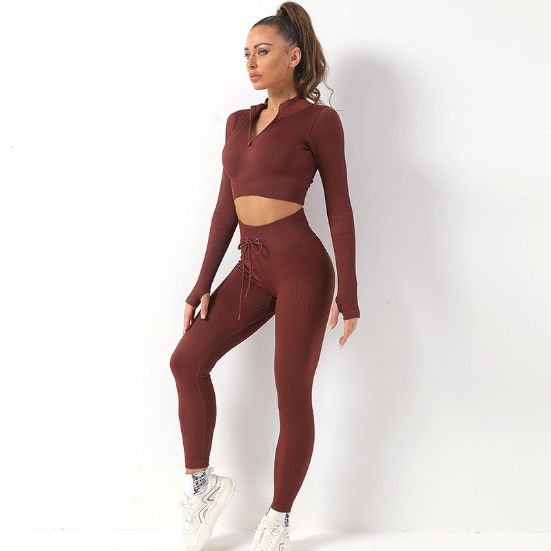 Zipper Sport Long Sleeve Seamless Yoga Wear Two-Piece Suit