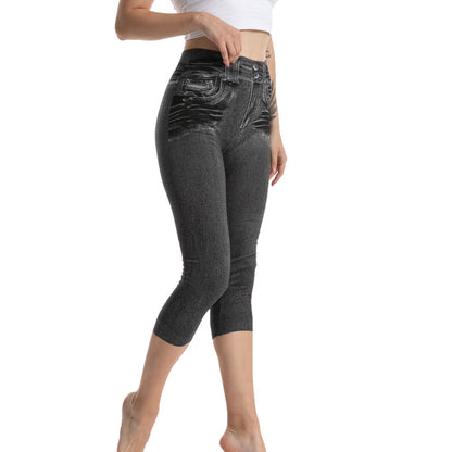 Women's Faux Denim Leggings Cropped Pants