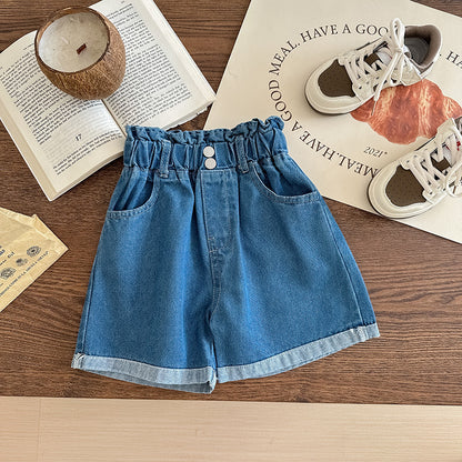 Girls' Jeans Bud Shaped Waist Shorts