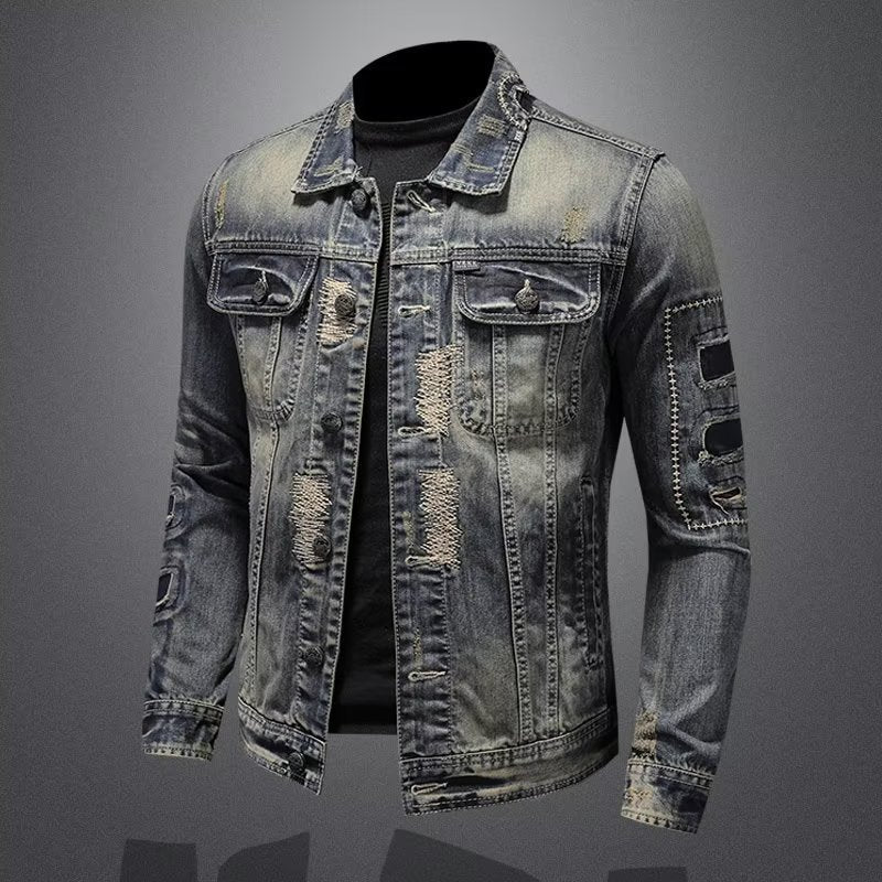 Spring And Autumn Retro Distressed Men's Denim Coat