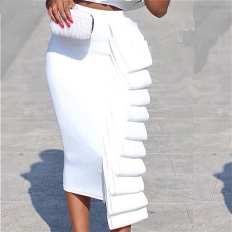 Women's Fashion Solid Colour High Waisted Skirt Top Two Piece Set