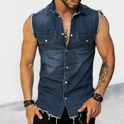 European And American Fashion Casual Polo Collar Sleeveless Button Denim Jacket Vest