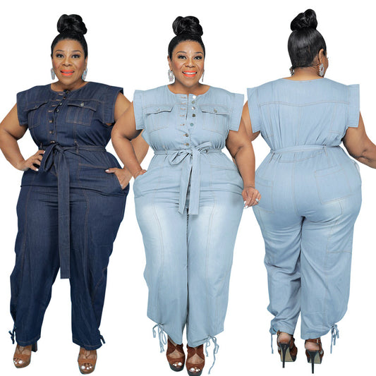 Summer New Style Washed Denim Casual Jumpsuit