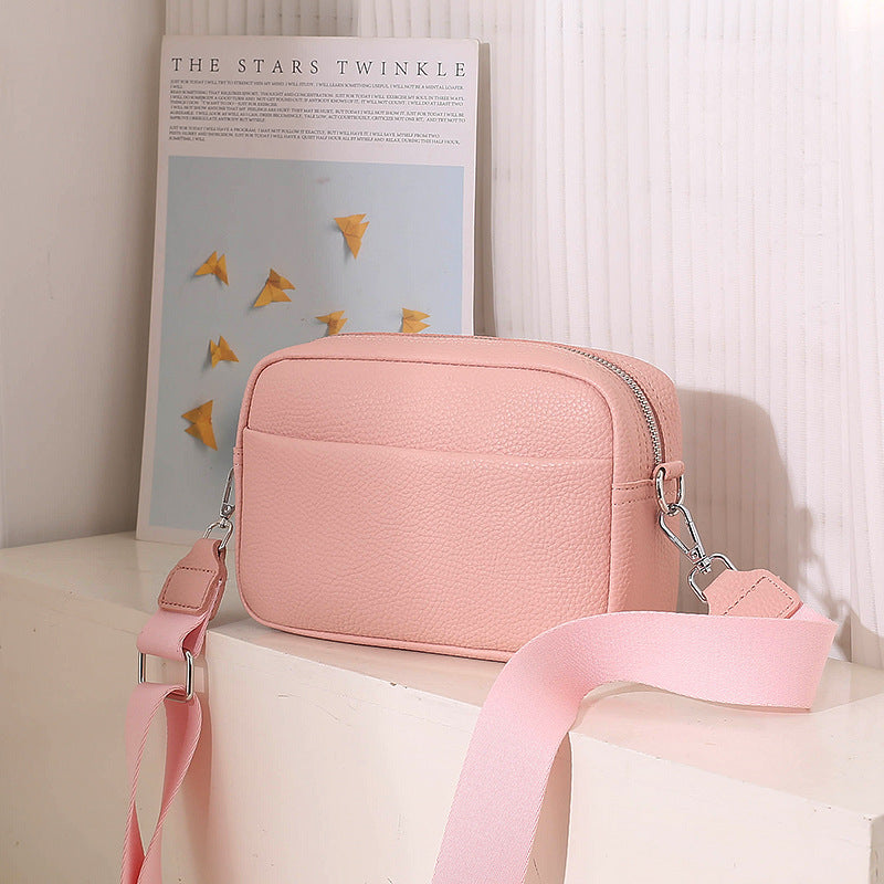 Solid Color Messenger Bag Women's Wide Shoulder Strap Shoulder Bag Small Square Bag