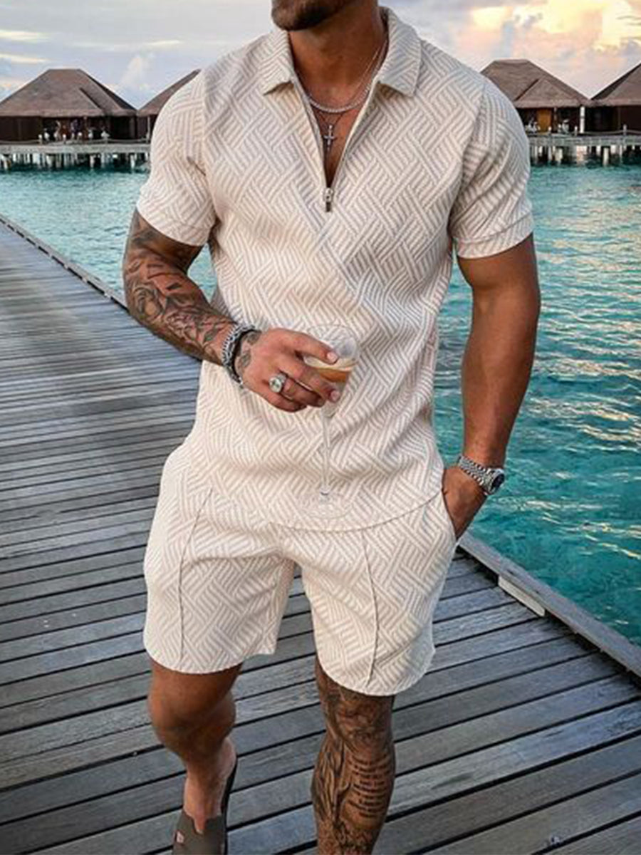 New Men's Summer Short Sleeve Shorts Casual Suit