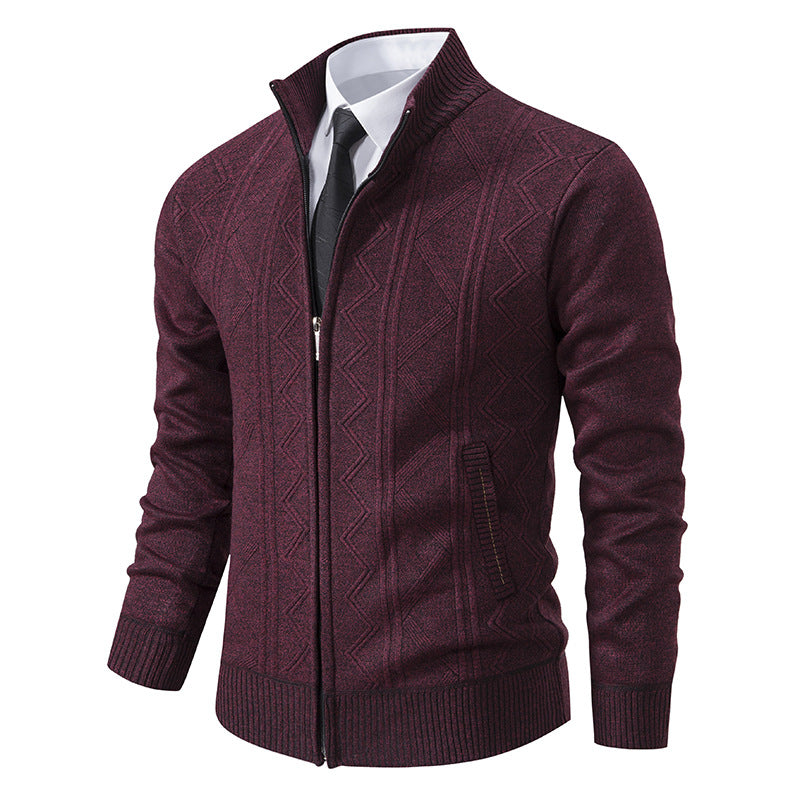 Fall Winter Men Woolen Sweater Men's Cardigan Coat Stand Collar