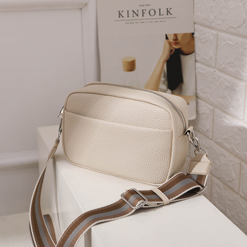 Solid Color Messenger Bag Women's Wide Shoulder Strap Shoulder Bag Small Square Bag