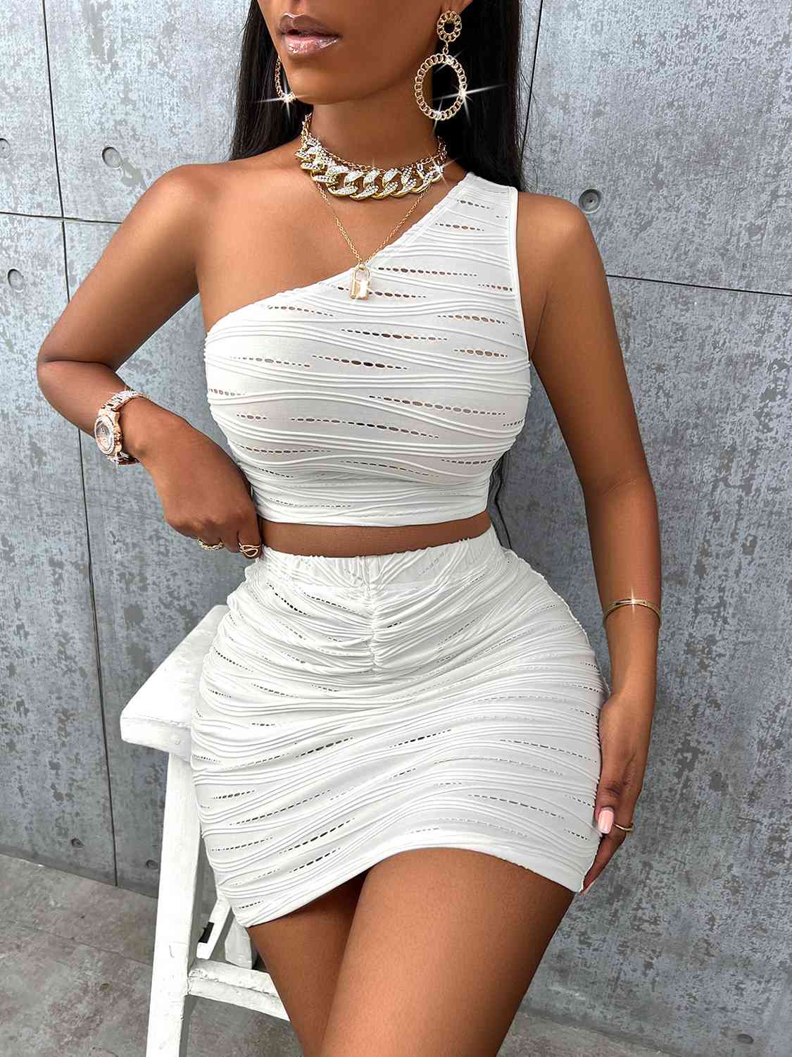 Asymmetrical Neck Tank Top and Skirt Set