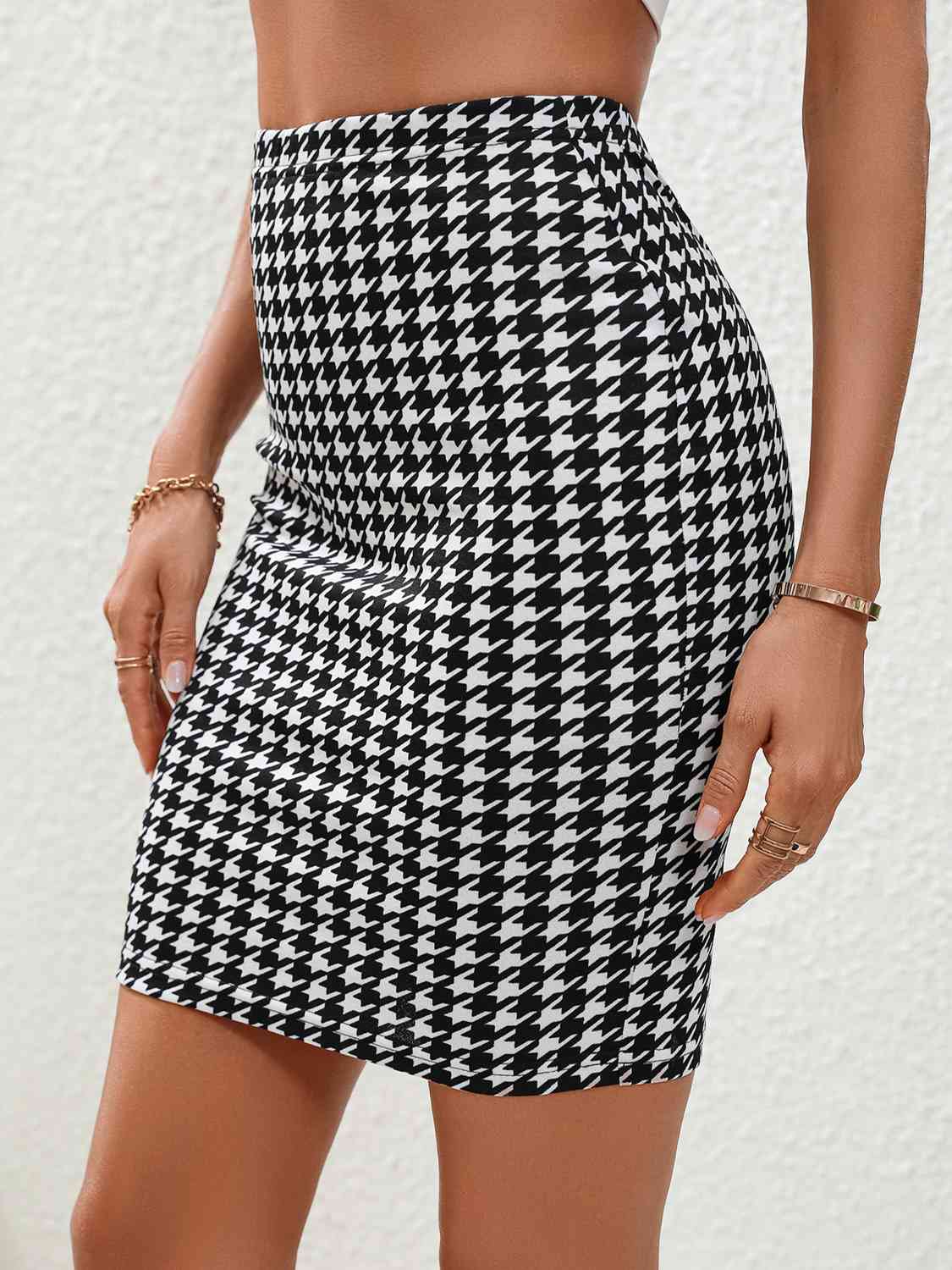 Houndstooth High Waist Mini Skirt