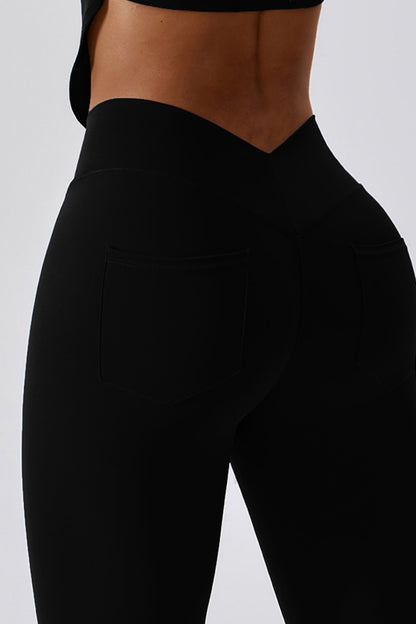 Wide Waistband Slim Fit Back Pocket Sports Leggings